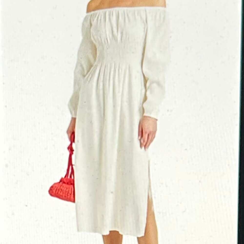 Onia Air off the Shoulder Linen Midi Dress In Ivory Color Size L